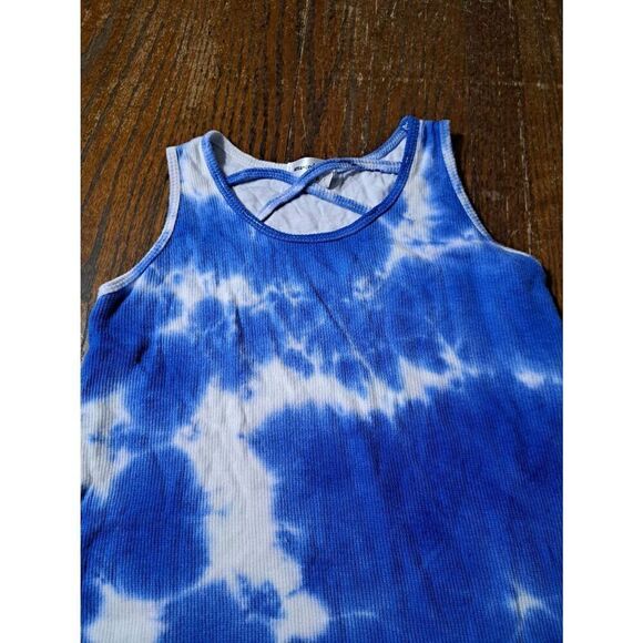 Girls 6X Area Code 407 Sleeveless Blue Tie Dye Ribbed Sundress Criss Cross Neck - Picture 2 of 3